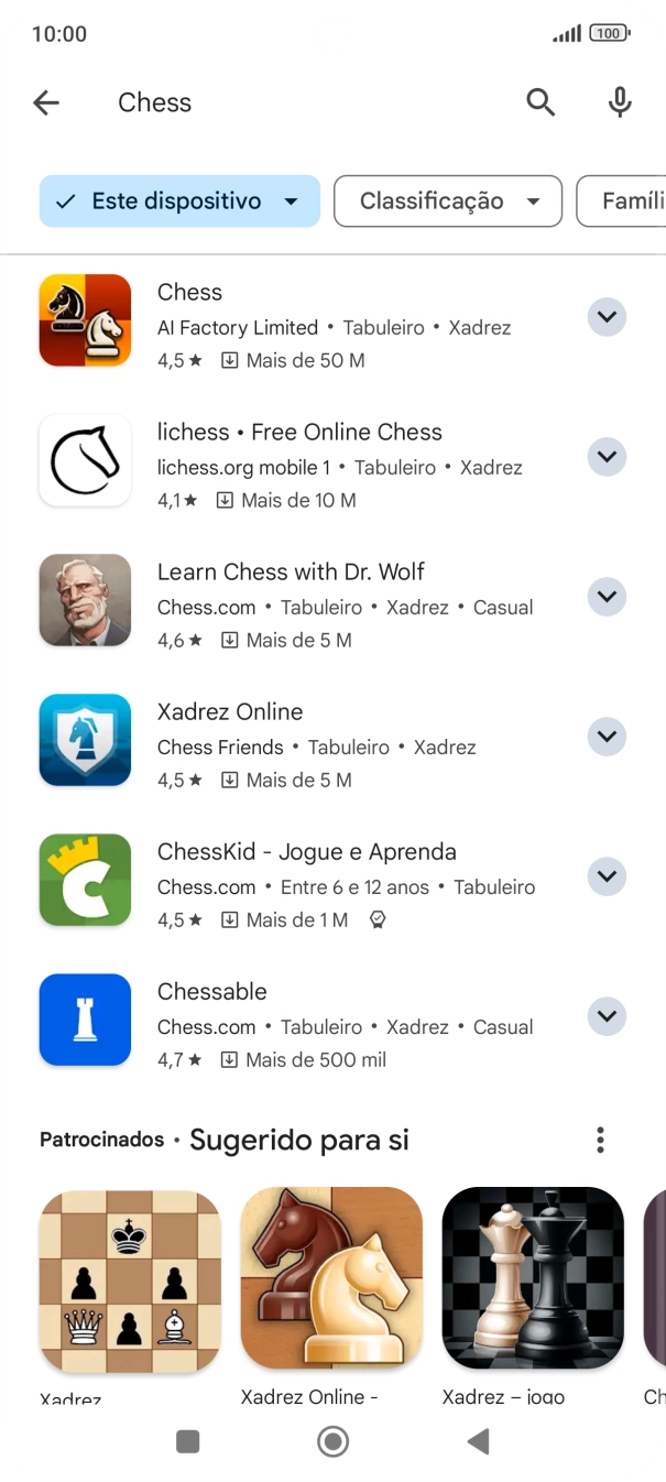 Prima a app pretendida.