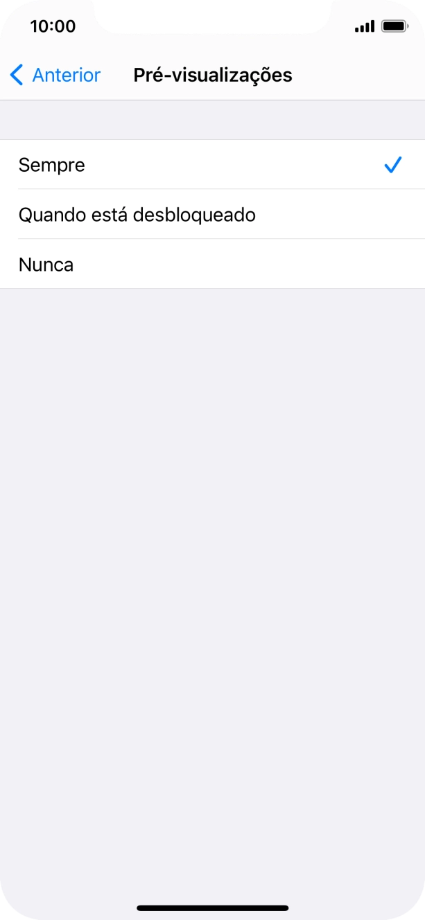 Para escolher a pré-visualização de notificações no ecrã bloqueado, prima Sempre.