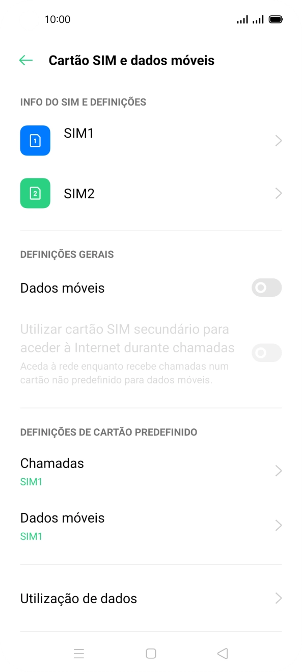 Prima o cartão SIM pretendido.
