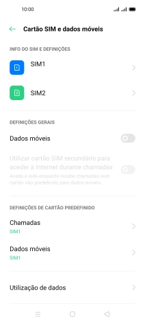 Prima o cartão SIM pretendido.