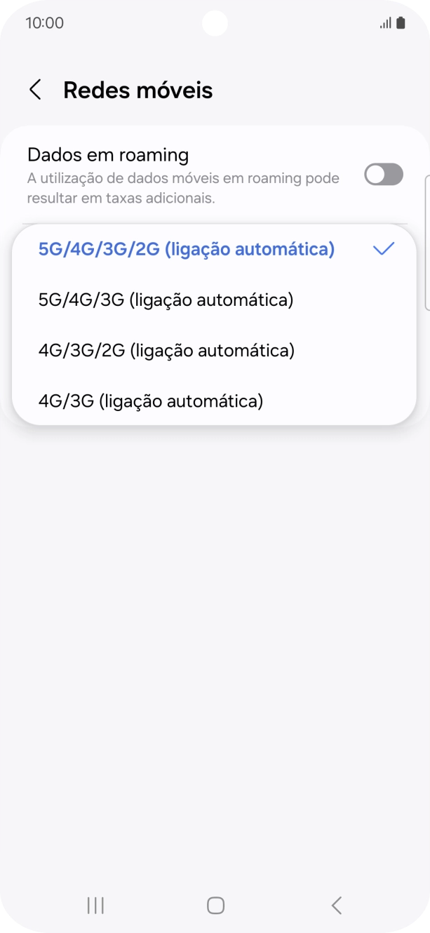Prima o tipo de rede pretendido.