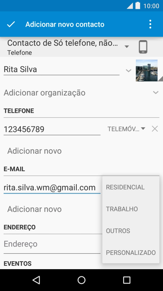 Prima o tipo de e-mail pretendido.