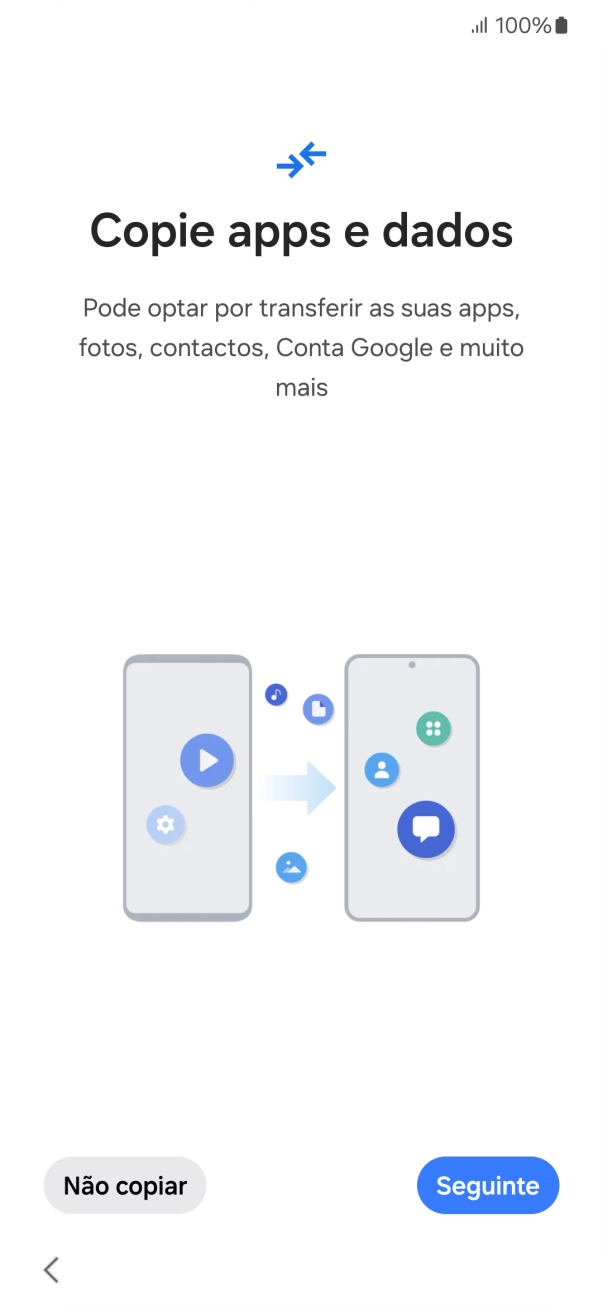 É possível transferir conteúdo de outro telefone quando o telefone for ativado antes da primeira utilização e quando o telefone tiver sido reiniciado. Quando esta imagem for mostrada no ecrã, o telefone está pronto para transferir conteúdo de outro telefone.