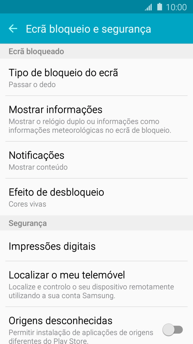 Prima Tipo de bloqueio do ecrã.