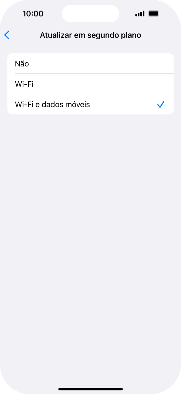 Para desativar a atualização de apps em segundo plano, prima Não.