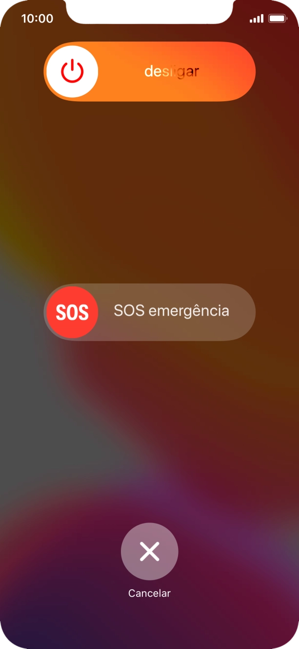 Prima o ícone para desligar e arraste-o para a direita.