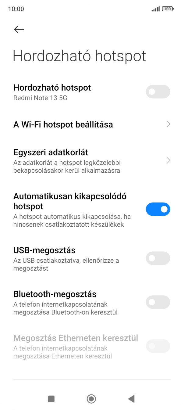 Válaszd a A Wi-Fi hotspot beállítása lehetőséget.