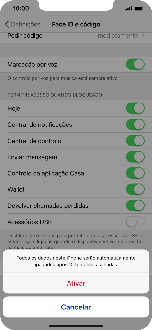 Se ativar a função, prima Ativar.