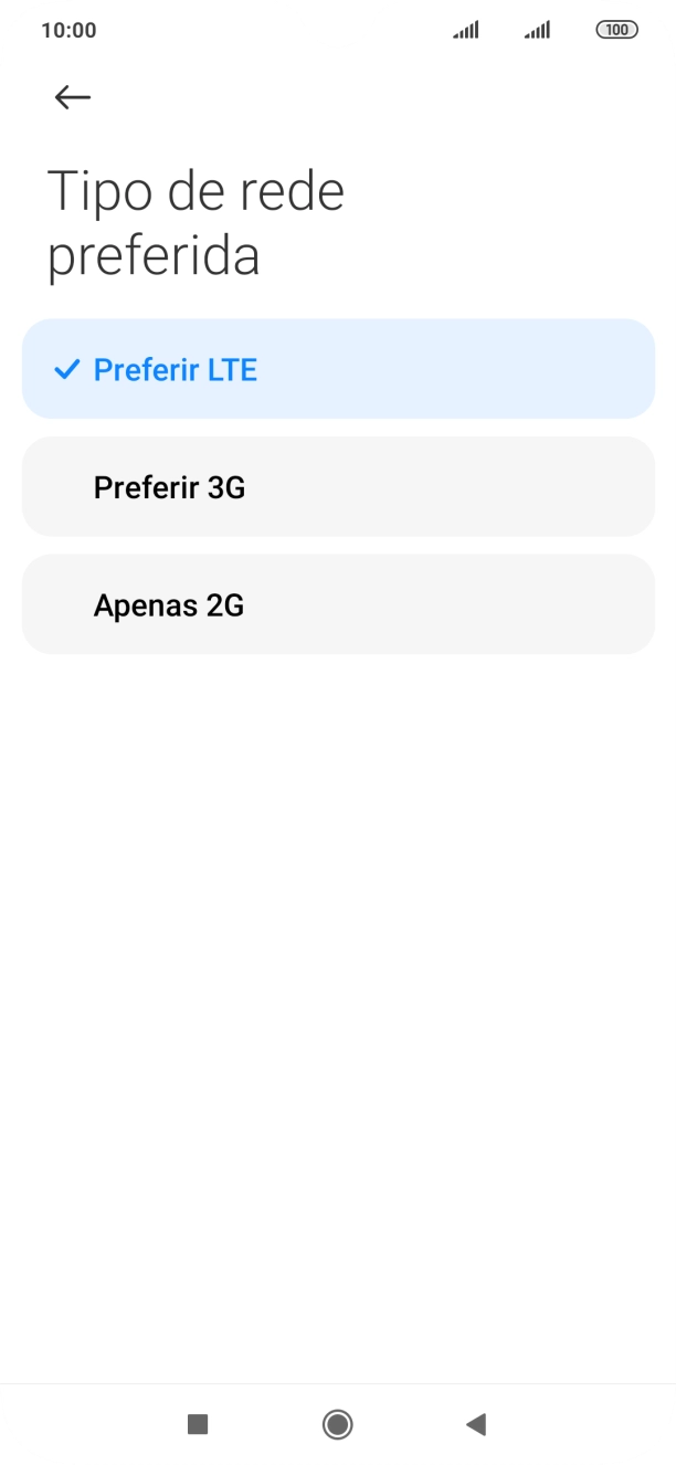 Prima o tipo de rede pretendido.