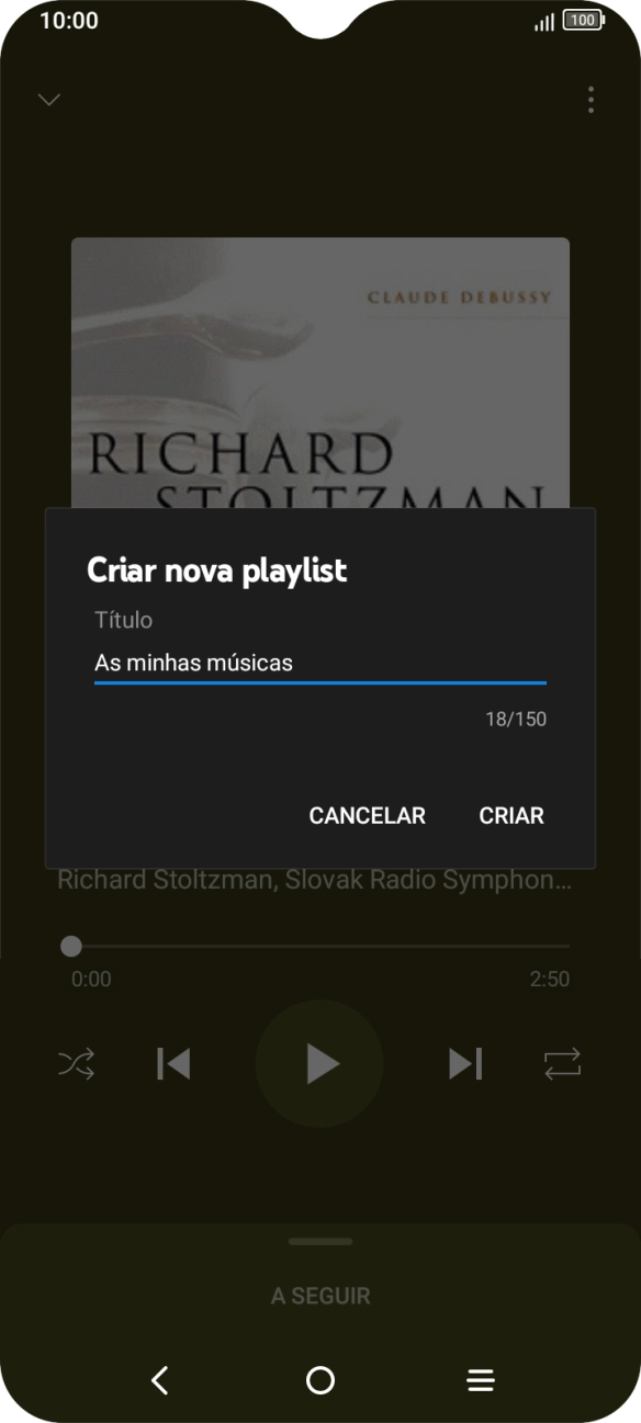 Introduza o nome pretendido para a lista de reprodução e prima CRIAR.