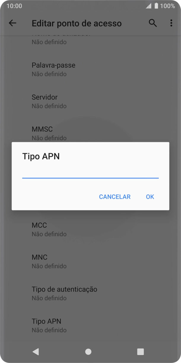 Introduza default e prima OK.