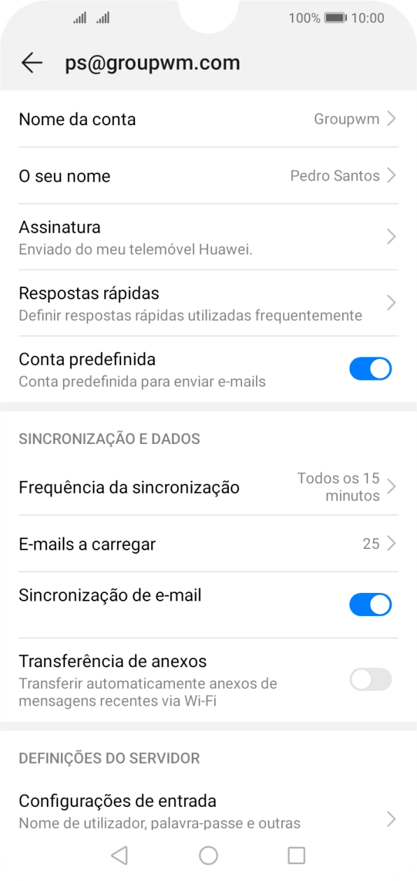 Prima Nome da conta e introduza o nome pretendido da conta de e-mail.