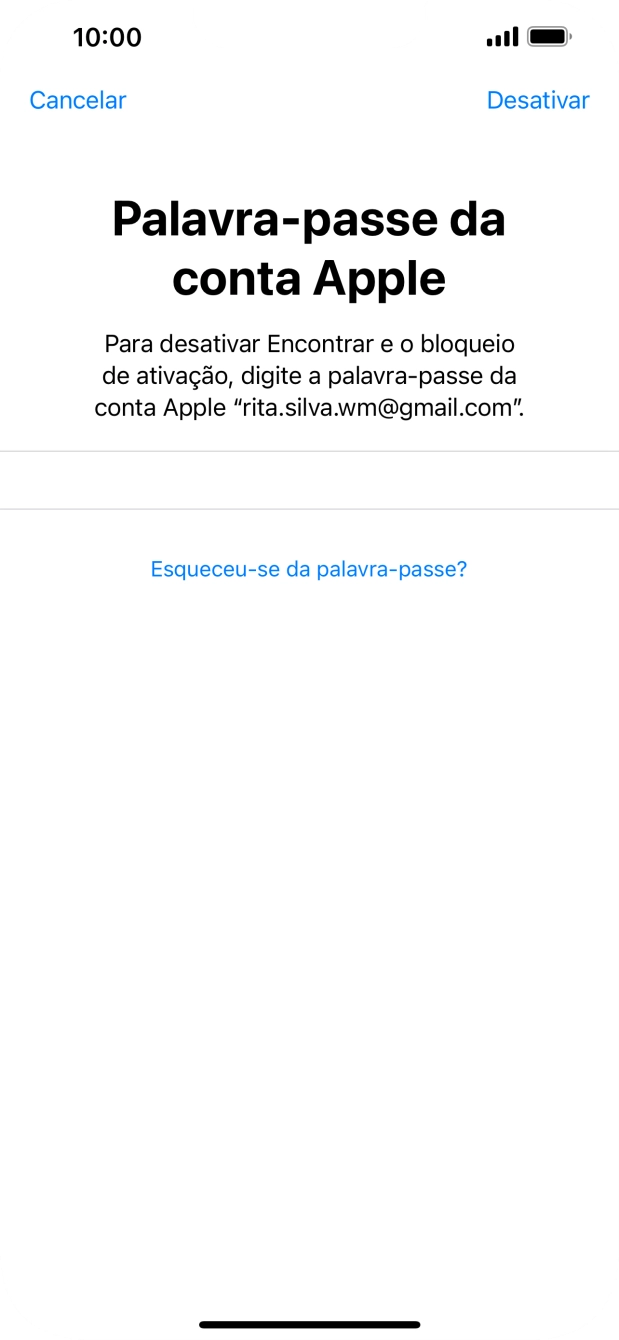 Introduza a password do ID Apple e prima Desactivar. Aguarde um momento enquanto o telefone restabelece as definições originais. Siga as indicações no ecrã para configurar o telefone de modo que este fique pronto a ser utilizado.
