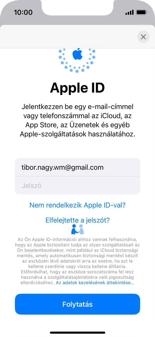 Kattints a Jelszó mezőre, és írd be az Apple ID-d jelszavát.