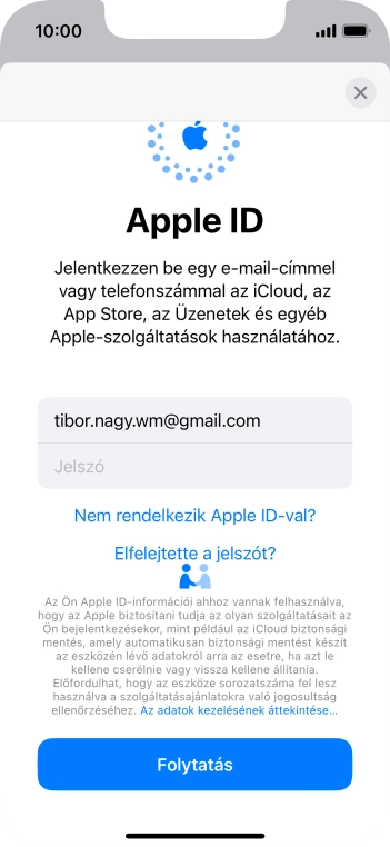 Kattints a Jelszó mezőre, és írd be az Apple ID-d jelszavát.