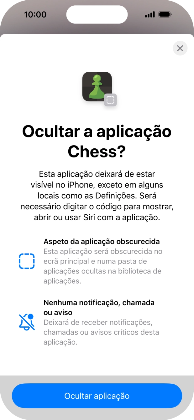 Prima Ocultar aplicação.