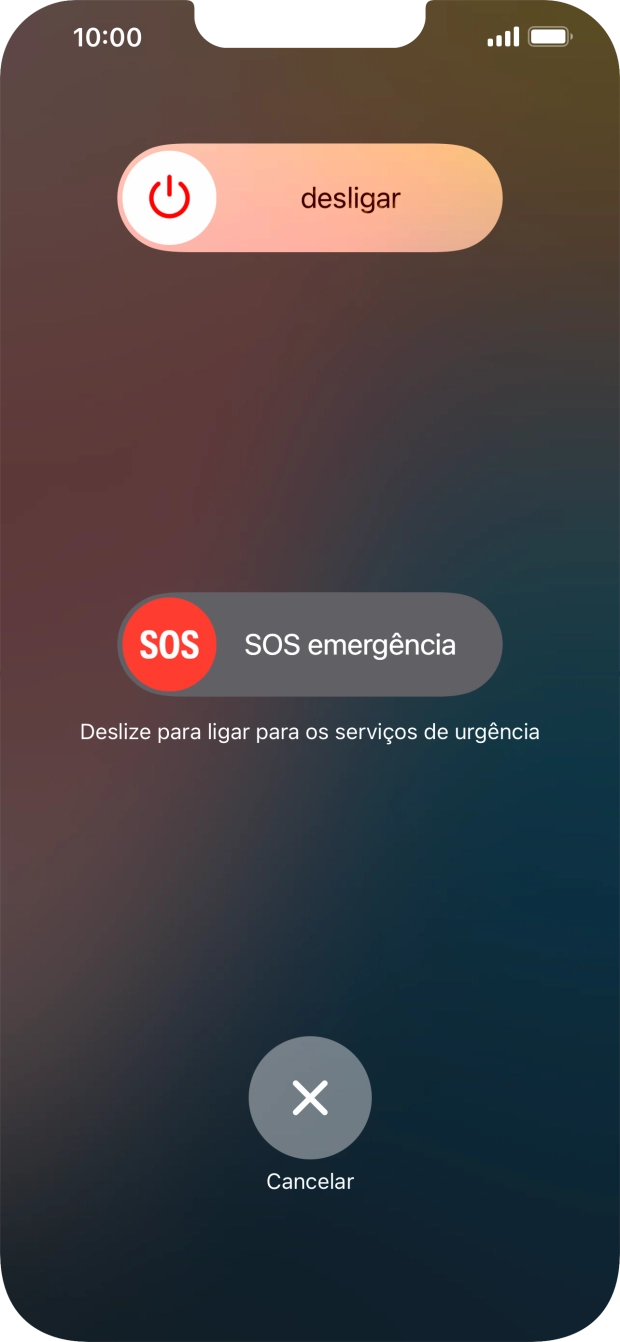 Prima o ícone para desligar e arraste-o para a direita.