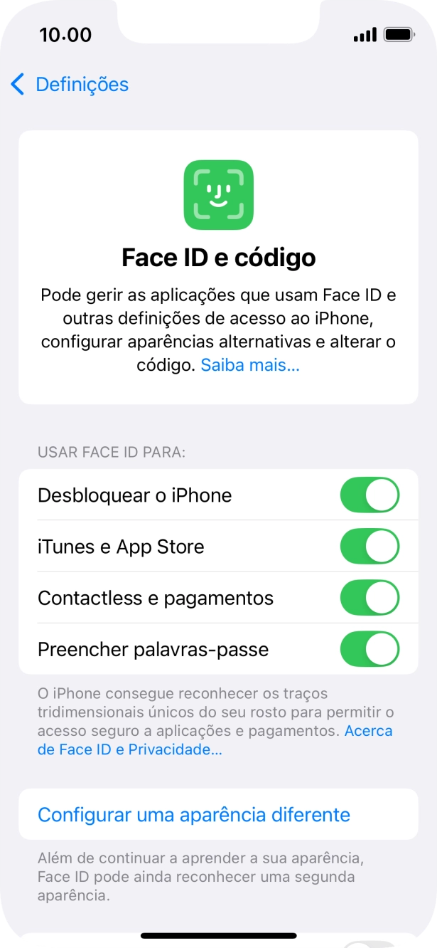 Prima os indicadores junto às definições pretendidas para as ativar ou desativar.