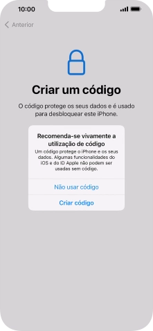 Se desativar a função, prima Não usar código.