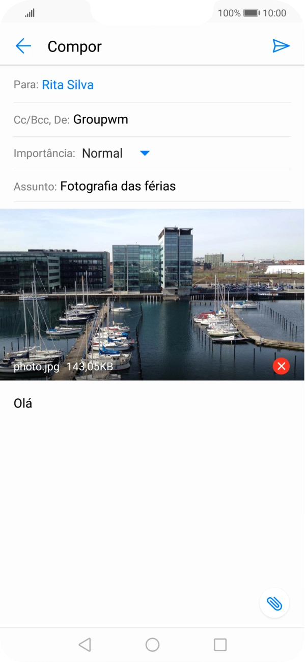 Prima o ícone para enviar quando terminar de escrever o seu e-mail.