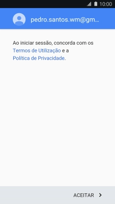 Prima ACEITAR e siga as indicações no ecrã para escolher as definições da conta Google.