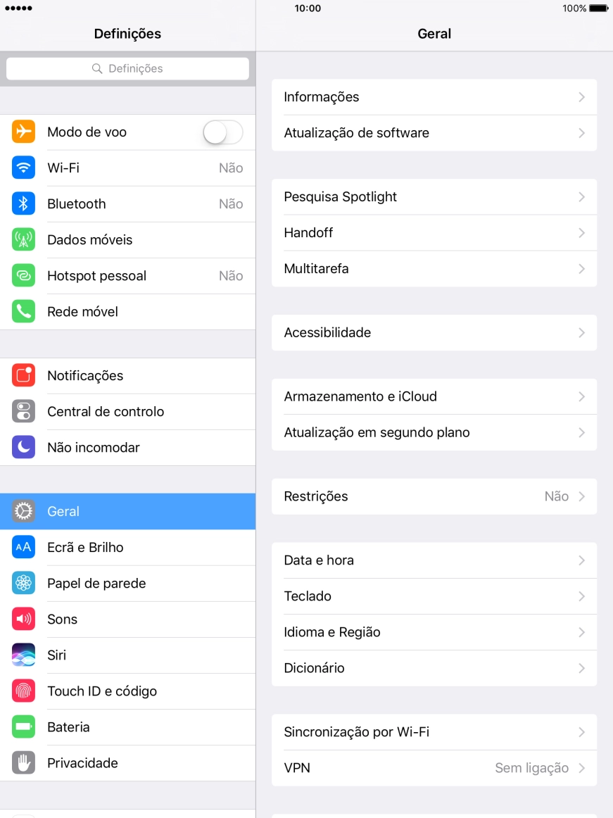 Prima Atualização de software. Se existir uma nova versão de software disponível, será agora indicado no ecrã. Siga as indicações no ecrã para atualizar o software do tablet.