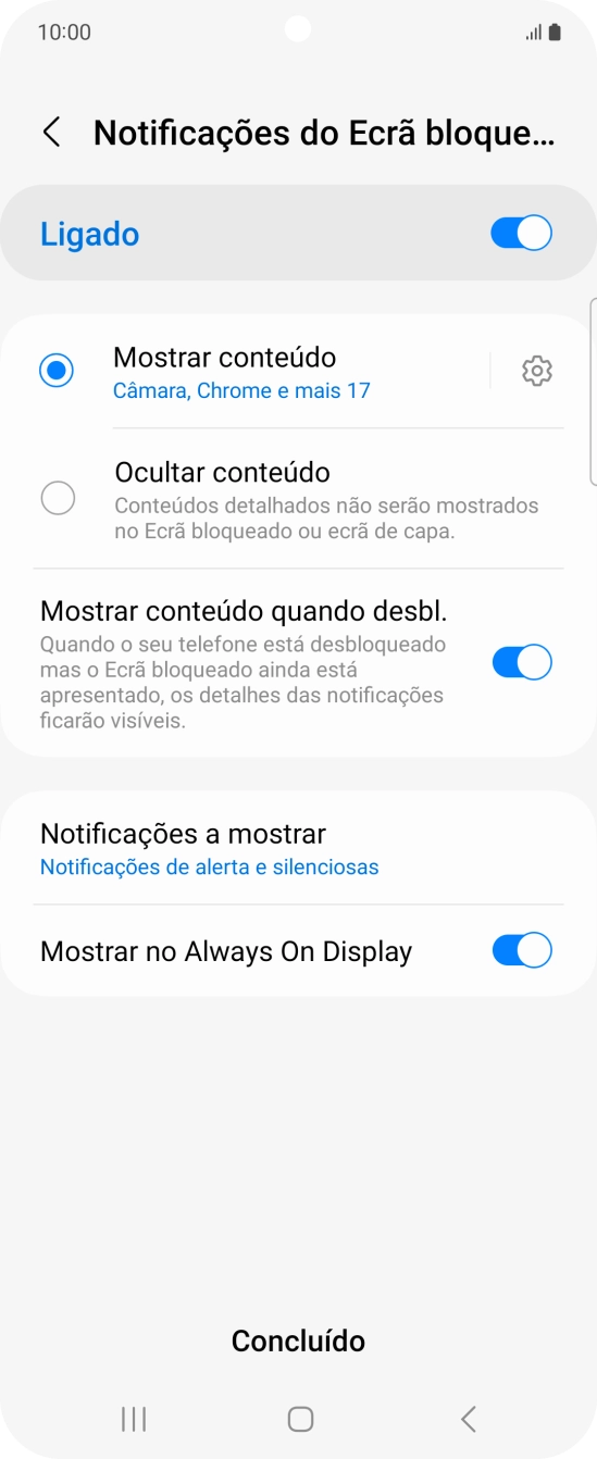 Prima as definições pretendidas para as ativar ou desativar.
