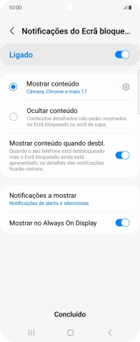 Prima as definições pretendidas para as ativar ou desativar.