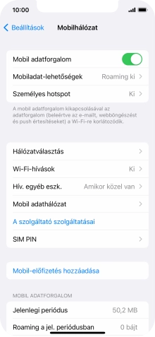 Kattints a „Mobil adatforgalom” melletti csúszkára a funkció be- vagy kikapcsolásához.