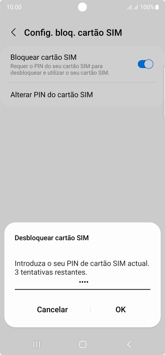 Introduza o seu código PIN e prima OK.