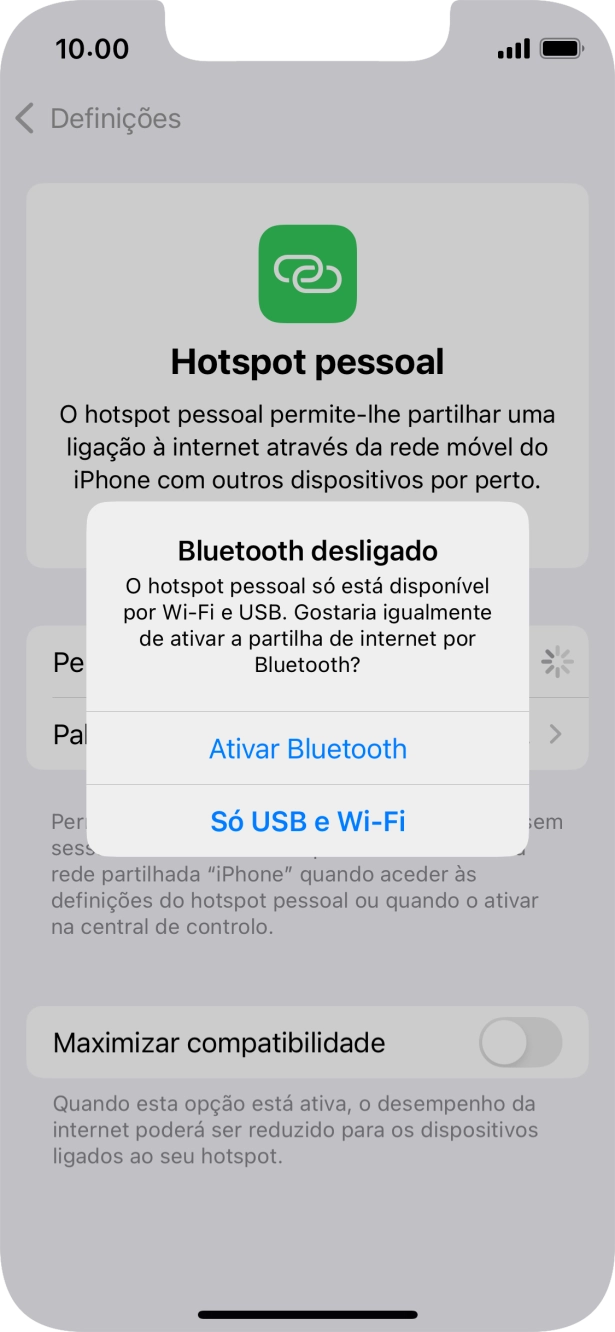 Se o Wi-Fi estiver ativado, prima Só USB e Wi-Fi .