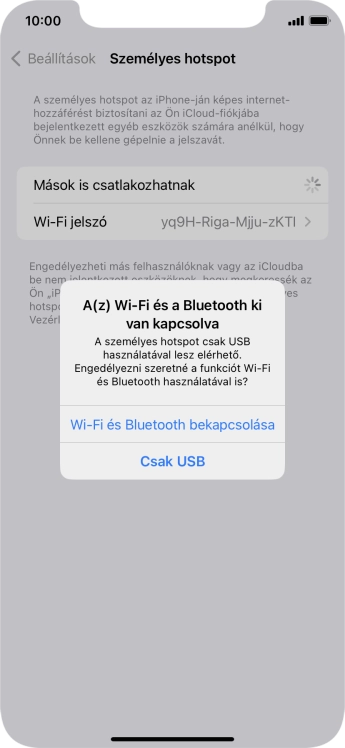 Amennyiben be van kapcsolva a Wi-Fi, válaszd a Wi-Fi és Bluetooth bekapcsolása lehetőséget.