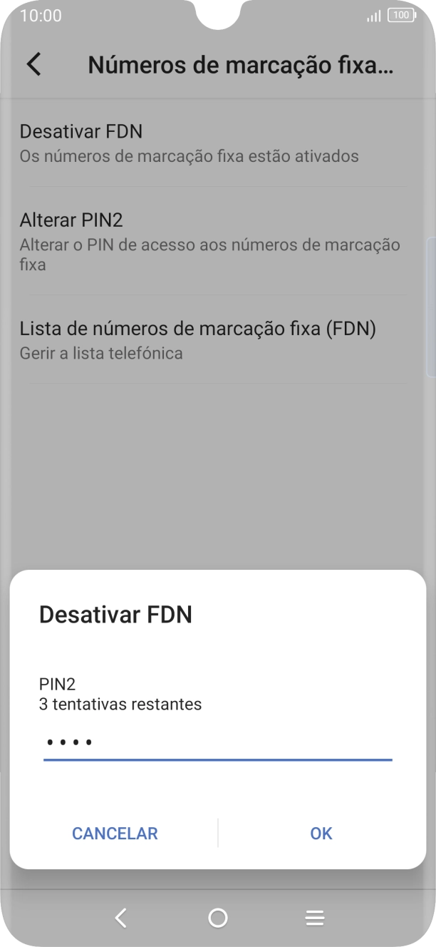 Introduza o código PIN2 e prima OK.