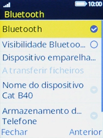 Escolha Visibilidade Bluetooth para ativar ou desativar a visibilidade do Bluetooth.