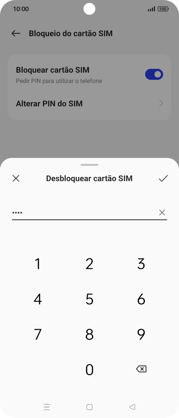 Introduza o código PIN e prima o ícone para aceitar.