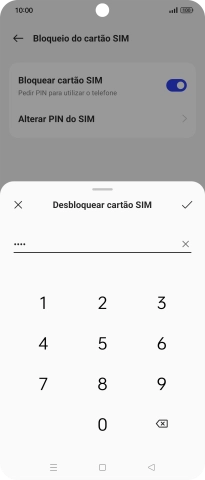 Introduza o código PIN e prima o ícone para aceitar.