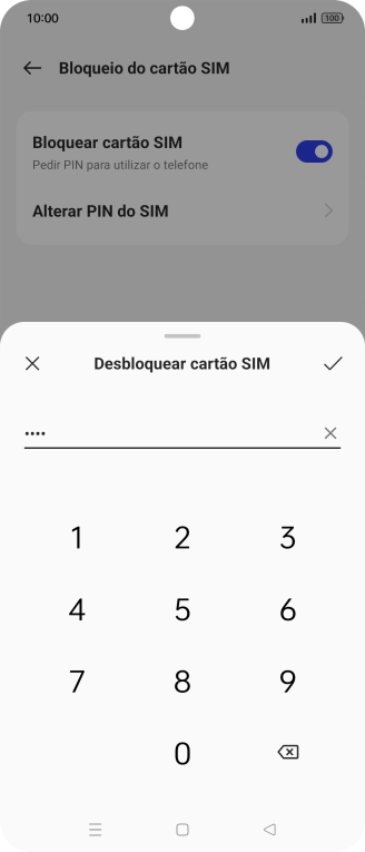Introduza o código PIN e prima o ícone para aceitar.