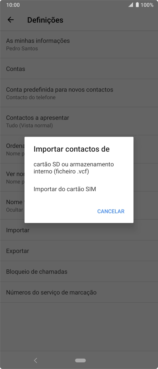 Prima Importar do cartão SIM.
