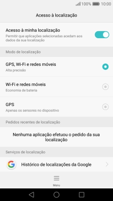 Se escolher GPS, Wi-Fi e redes móveis, o telefone irá encontrar a sua localização precisa utilizando os satélites GPS, a rede móvel e as redes Wi-Fi  nas proximidades. A navegação por satélite GPS requer vista livre ao céu.