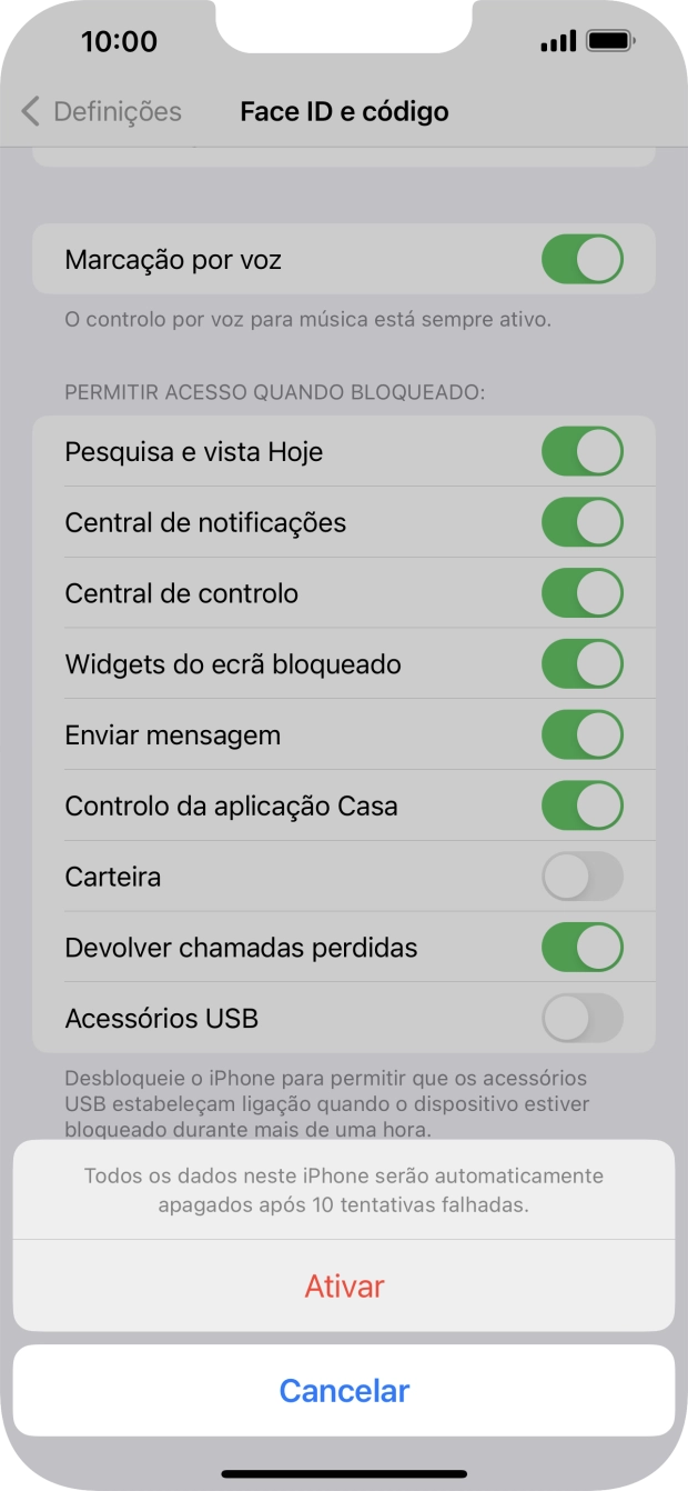 Se ativar a função, prima Ativar.