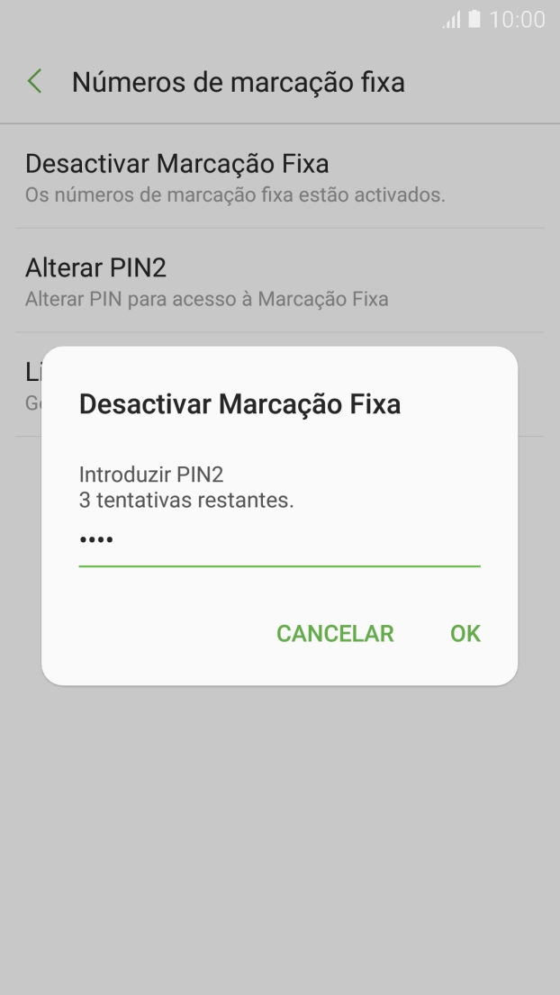 Introduza o código PIN2 e prima OK.