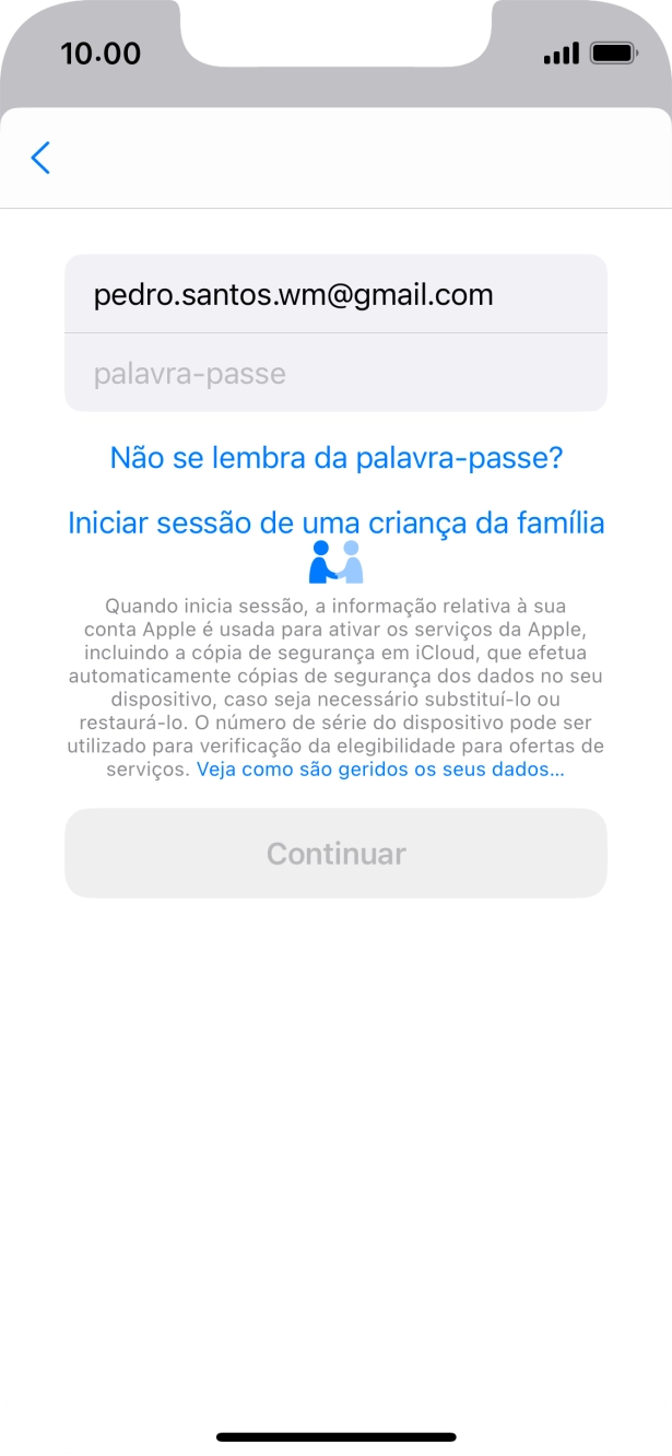 Prima palavra-passe e introduza a password do ID Apple.