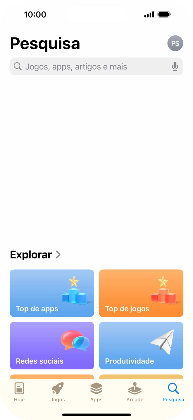 Prima o campo de pesquisa e introduza o nome ou categoria da app pretendida.