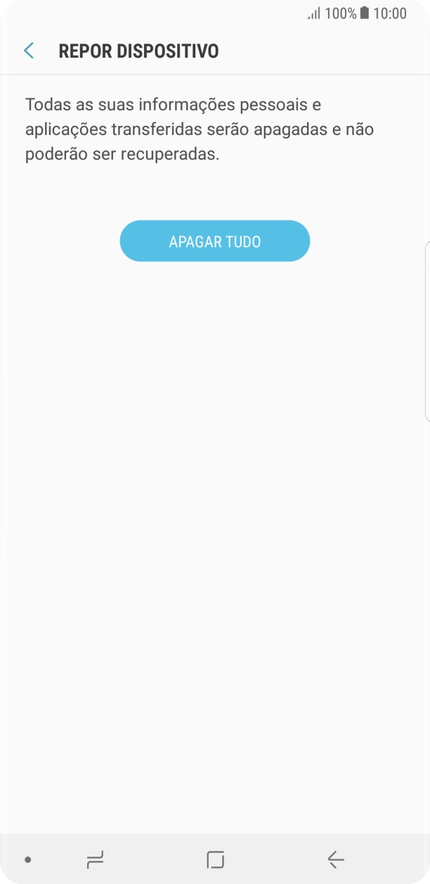 Prima APAGAR TUDO. Aguarde um momento enquanto o telefone restabelece as definições originais. Siga as indicações no ecrã para configurar o telefone de modo que este fique pronto a ser utilizado.