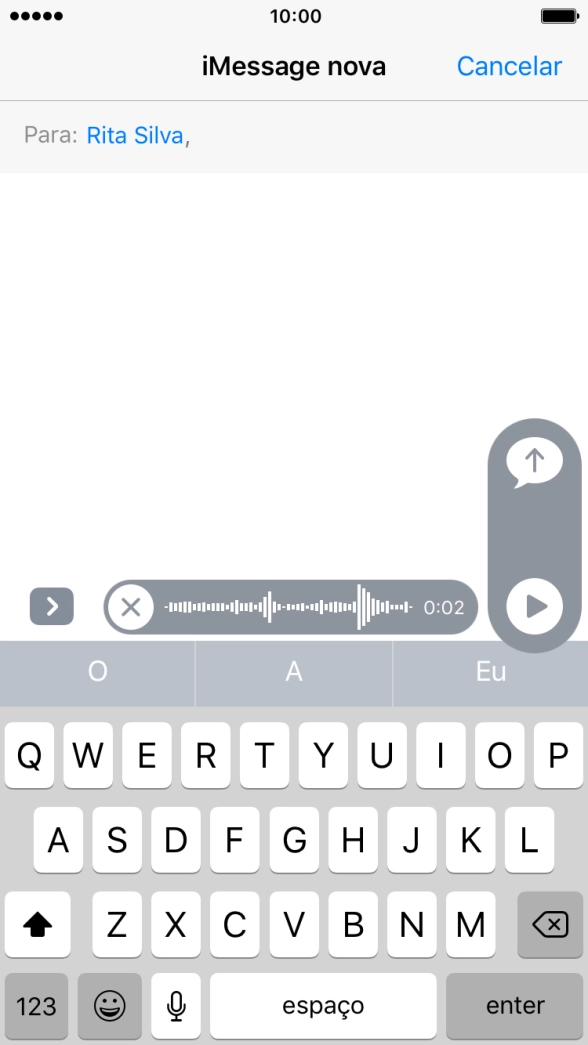 Deixe de premir para parar de gravar e prima a seta para cima para enviar a gravação de som.
