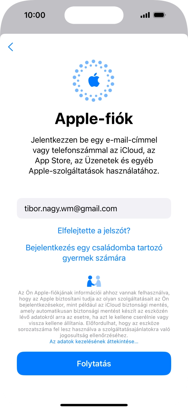 Válaszd a Folytatás lehetőséget.
