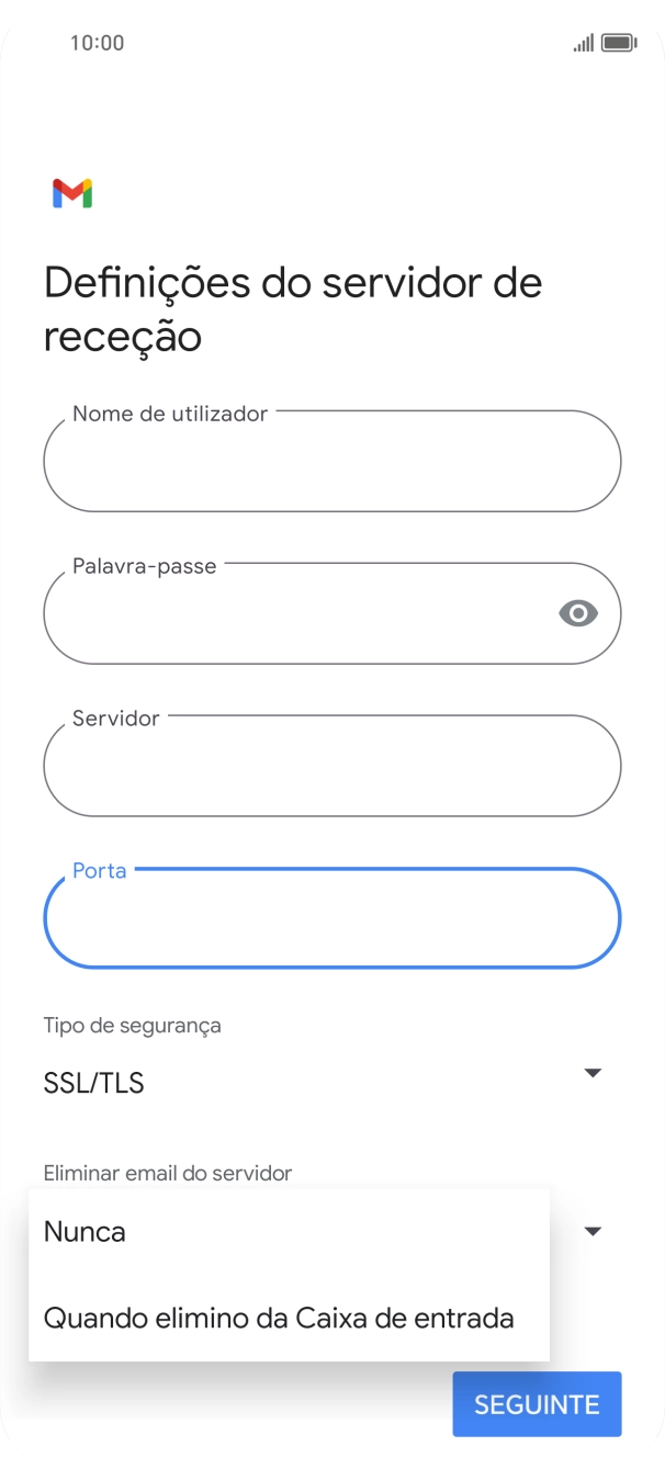 Prima Nunca para manter os e-mails no servidor quando estes são apagados no telefone.