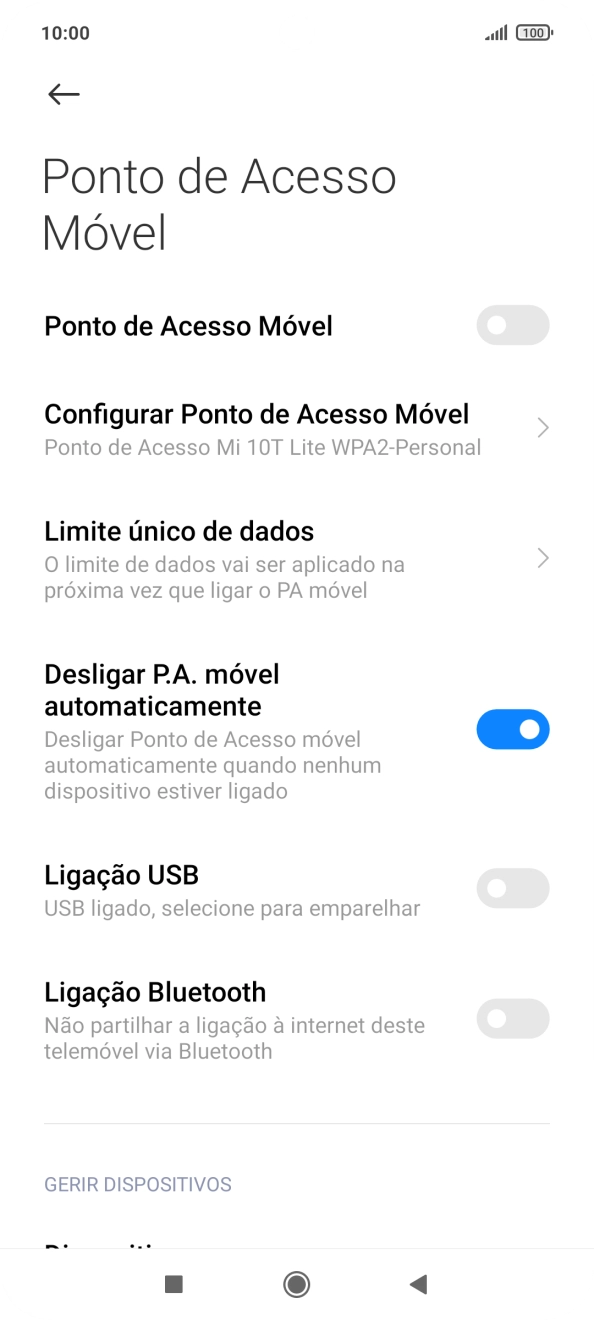 Prima Configurar Ponto de Acesso Móvel.