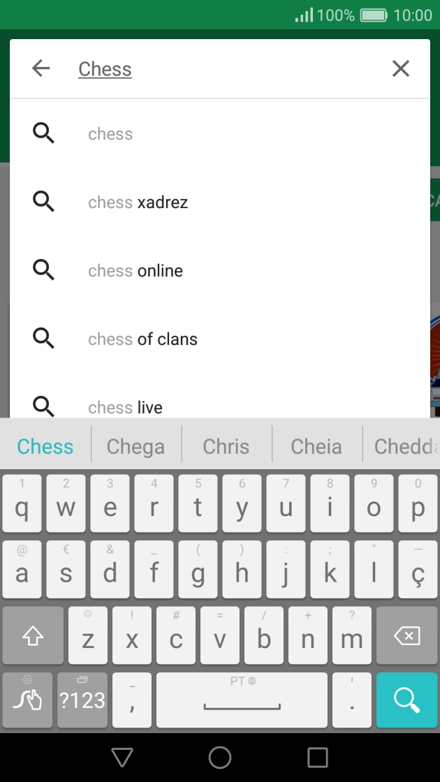 Introduza o nome ou categoria da app pretendida e prima o ícone para pesquisar.