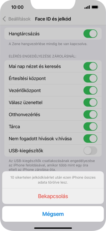 Ha bekapcsolod a funkciót, válaszd a Bekapcsolás lehetőséget.